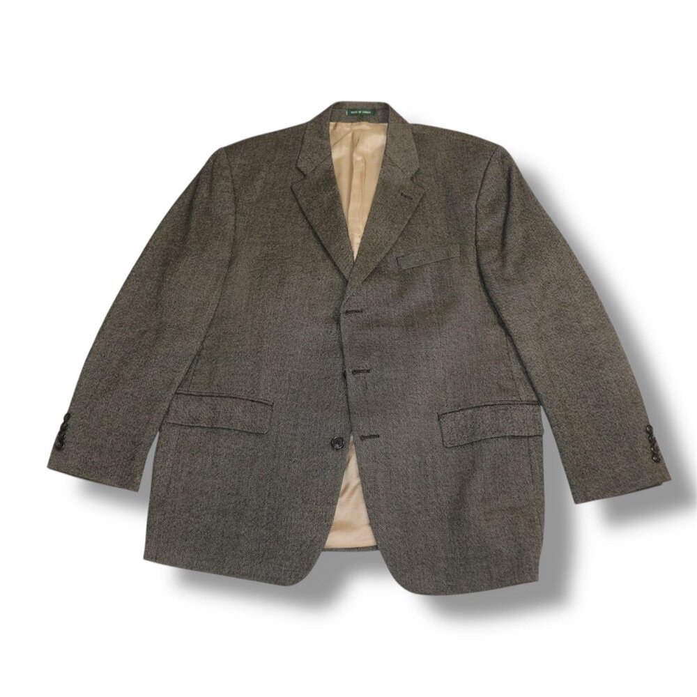 LAUREN RALPH LAUREN MEN'S XL BROWN YELLOW GREEN  100% WOOL BLAZER